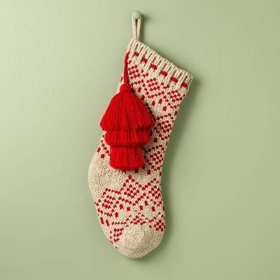 Fair Isle Knit Christmas Stocking Beige/Red - Hearth & Hand™ with Magnolia: Farmhouse Holiday Decor, 20" Lined Design