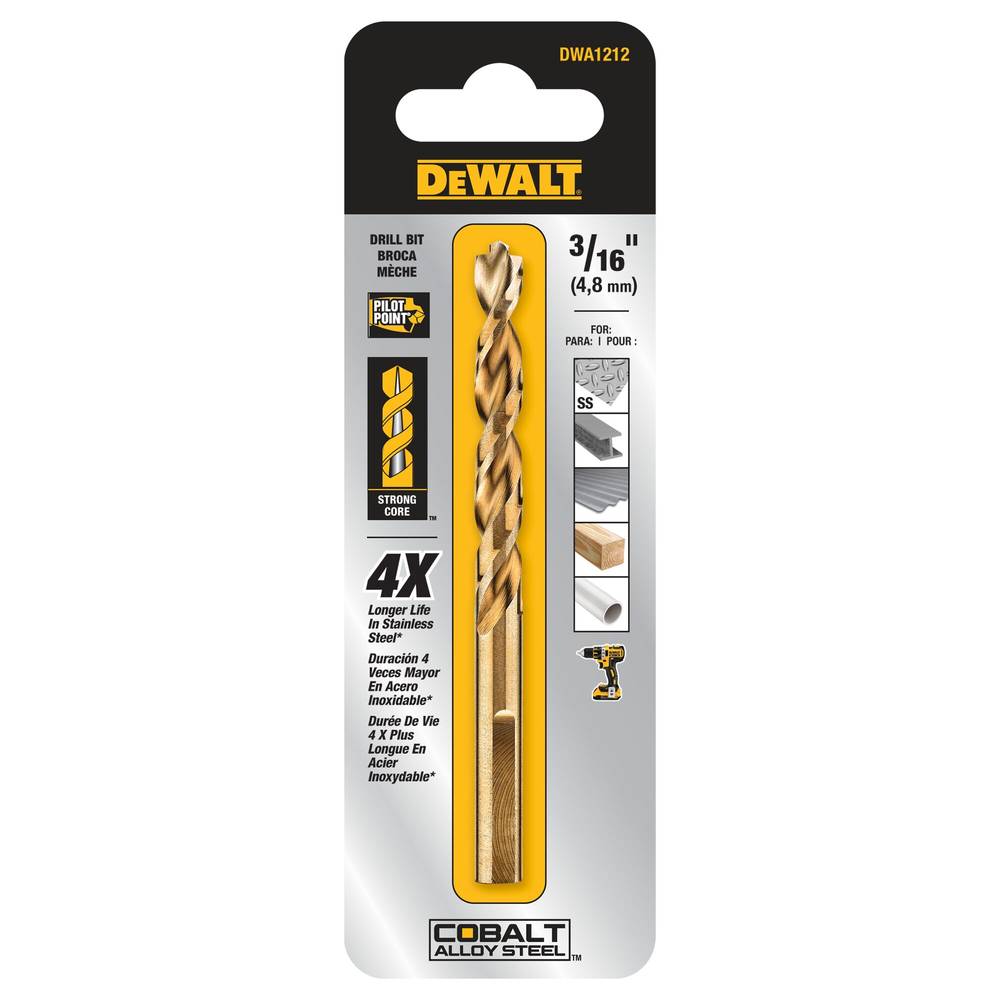 DEWALT 3/16-in x 3-9/16-in Cobalt Alloy Steel Jobber Length Twist Drill Bit | DWA1212