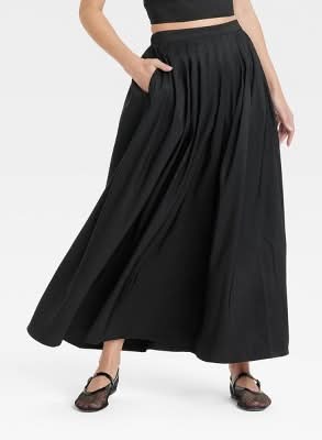 A New Day Pleated A-Line Maxi Skirt, Women, L, Black