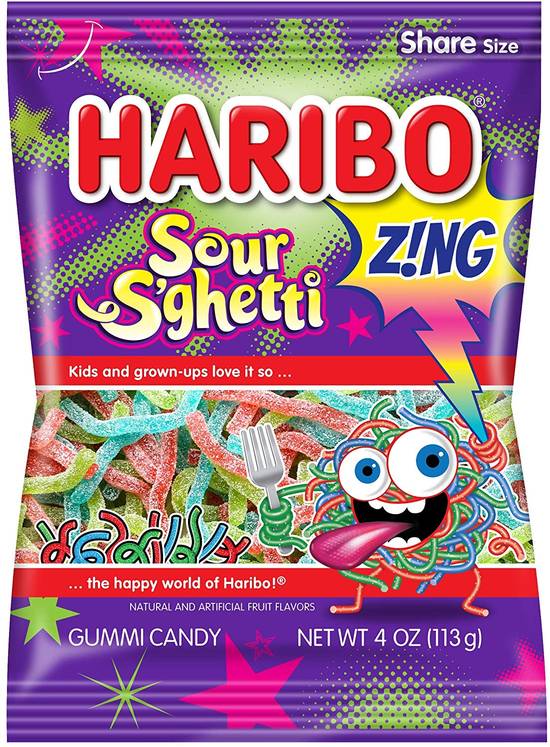 Haribo Z!NG Sour S'ghetti Gummi Candy, 7.2 OZ