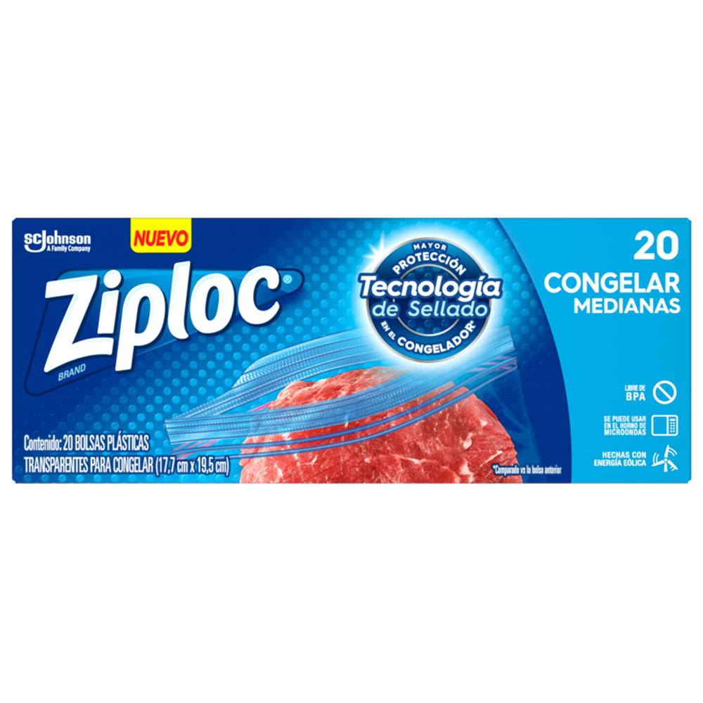 Ziploc · Bolsas transparentes para congelar, M (20 un)