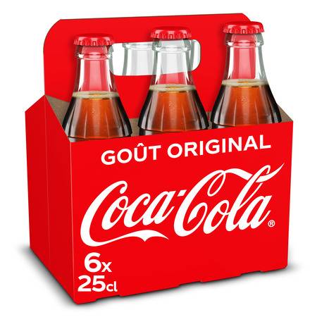 Soda goût Original COCA-COLA - le pack de 6 bouteilles en verre de 25cL