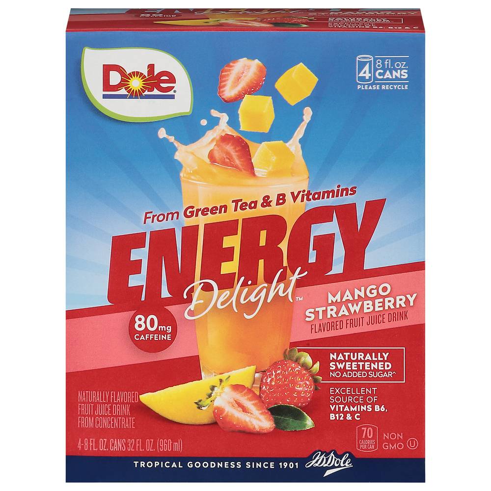 Dole Energy Delight Mango Strawberry Flavored Fruit Juice Drink (4 x 8 fl oz)