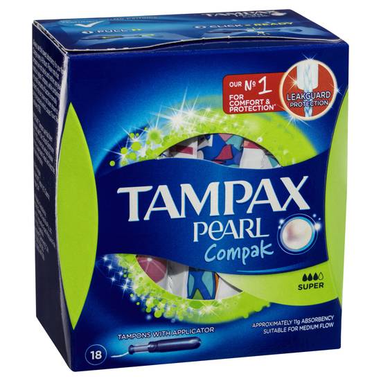 Tampax Pearl Compak Super Tampons With Applicator 18 pack