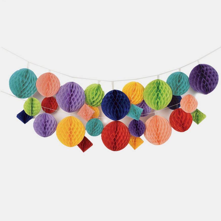 Multicolor Honeycomb Hanging Decorations, 12ft, 29pc