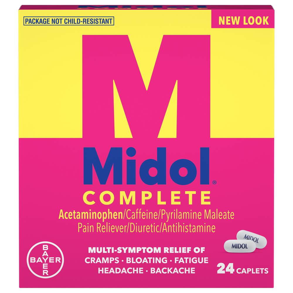 Midol Complete Pain Reliever/Diuretic/Antihistamine Caplets (1 oz, 24 ct)