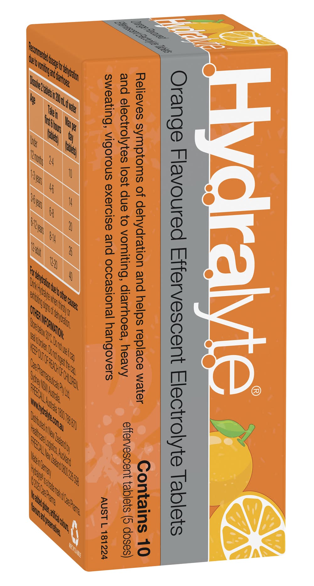 Hydralyte Effervescent Electrolyte Tablets, Orange (10 pack)