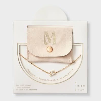 A New Day 14K Dipped Cubic Zirconia m Initial Necklace, Gold