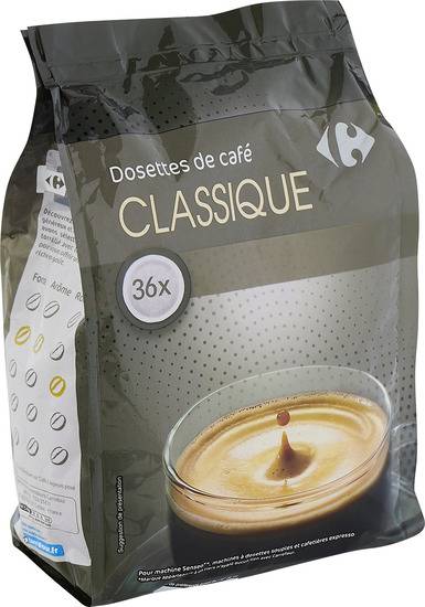 café en dosettes généreux Carrefour - la boite de 36 dosettes