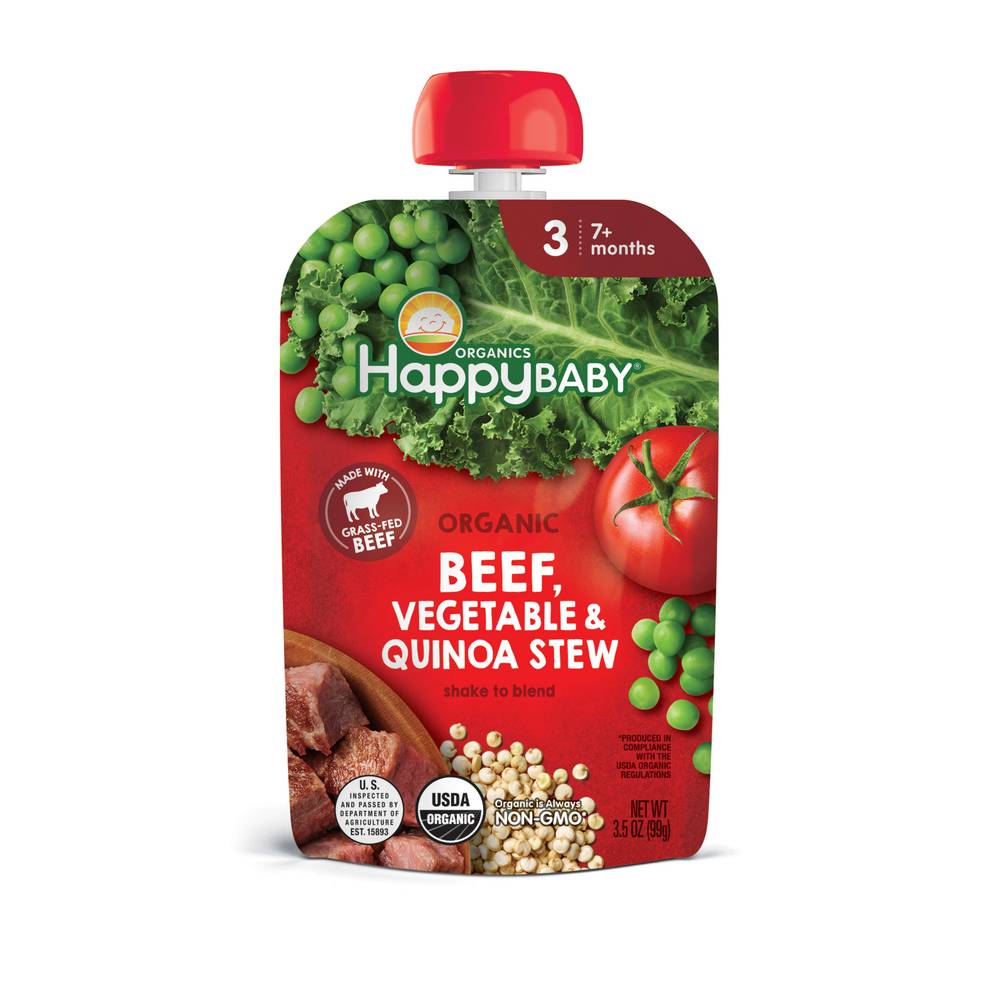 Happy Baby Organics 3 (7+ months) Baby Food, Beef-Vegetable-Quinoa Stew (3.5 oz)