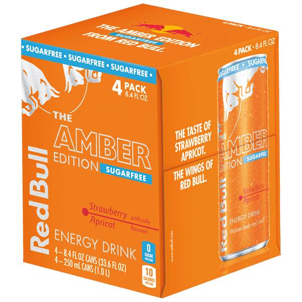 Red Bull Amber Edition Sugar Free Strawberry Apricot Energy Drink 8.4oz 4-Pack