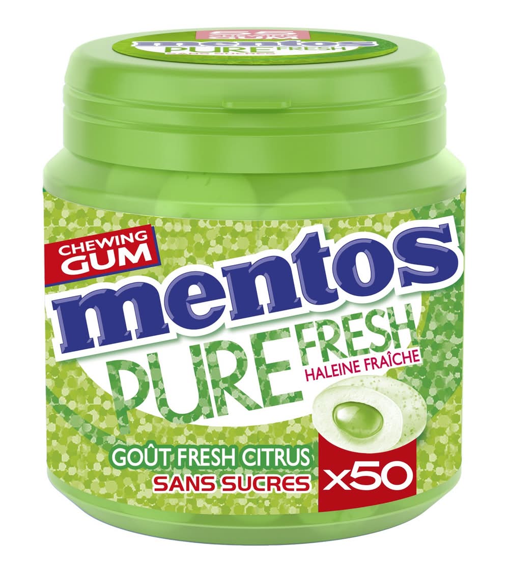 Mentos - Chewing gum pure fresh citrus au thé vert sucres (100g)