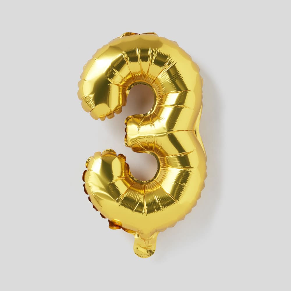 Monoprix - Ballon de chiffre 3, or (15g)