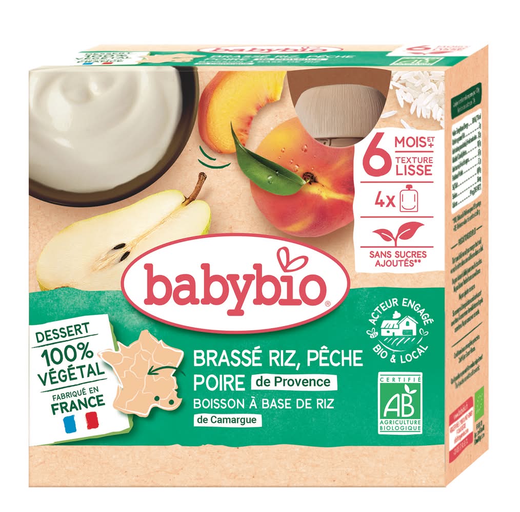 Babybio - Brassé riz pêche d'occitanie poire de provence (340g)