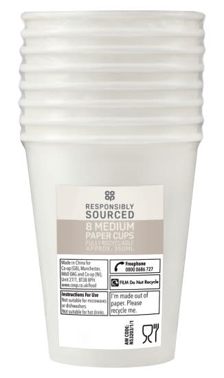 Co-op M, White, 350 Ml Paper Cups (8 pack)