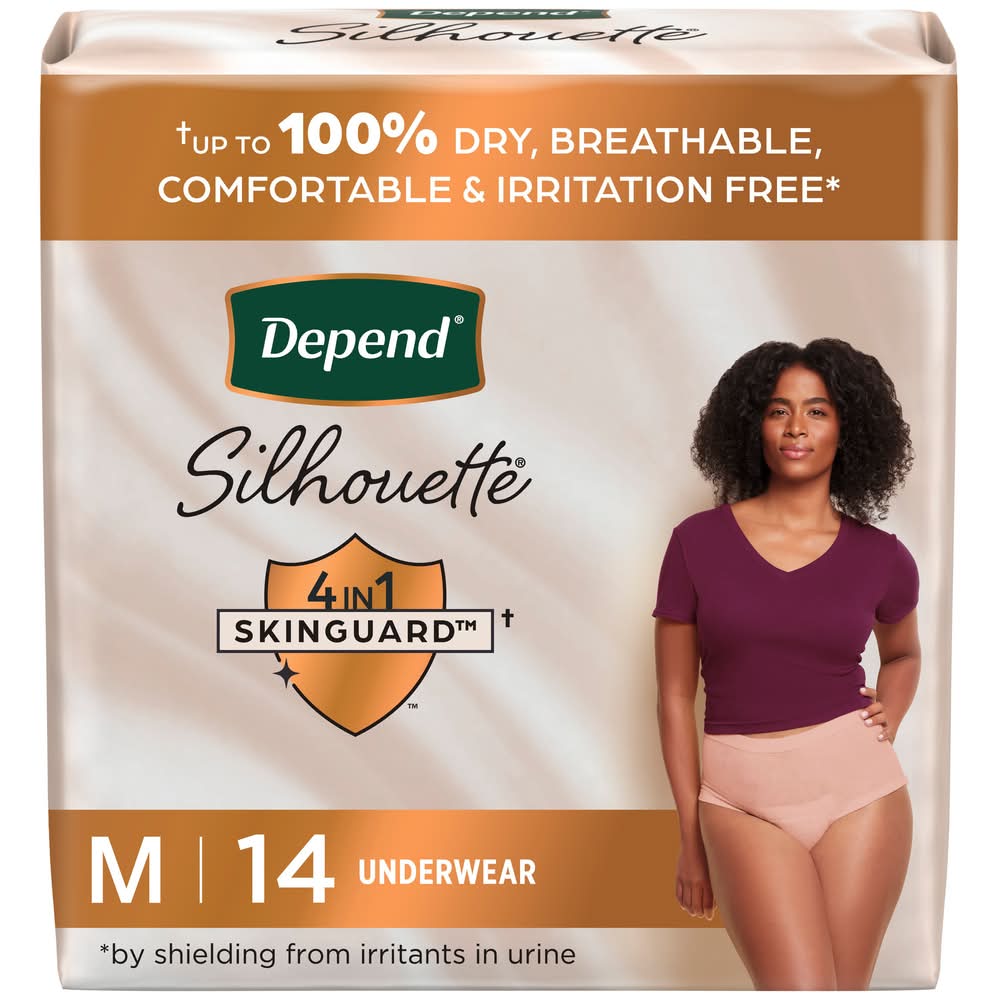 Depend Silhouette Adult Incontinence & Postpartum Underwear For Women, M, Pink (14 ct)