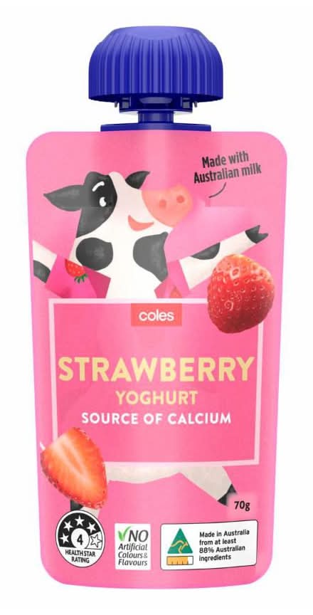 Coles Source Of Calcium Yoghurt Drink Pouch, Strawberry (70g)