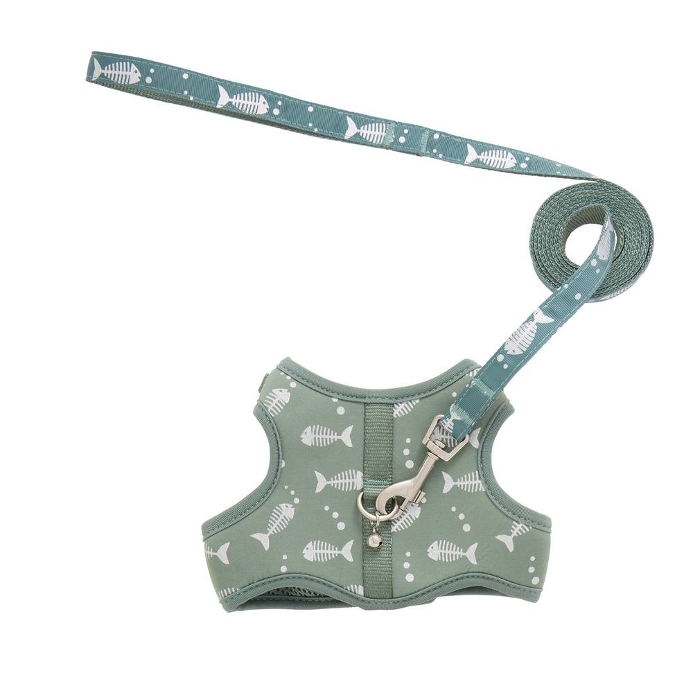 Whisker City Fish Foil Kitten Harness and Leash Combo Set, Adult, Green