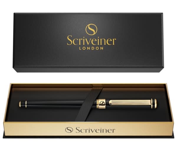 Scriveiner Classic Rollerball Pen, Medium Point, 0.7 mm, Black/Gold Barrel, Black Ink