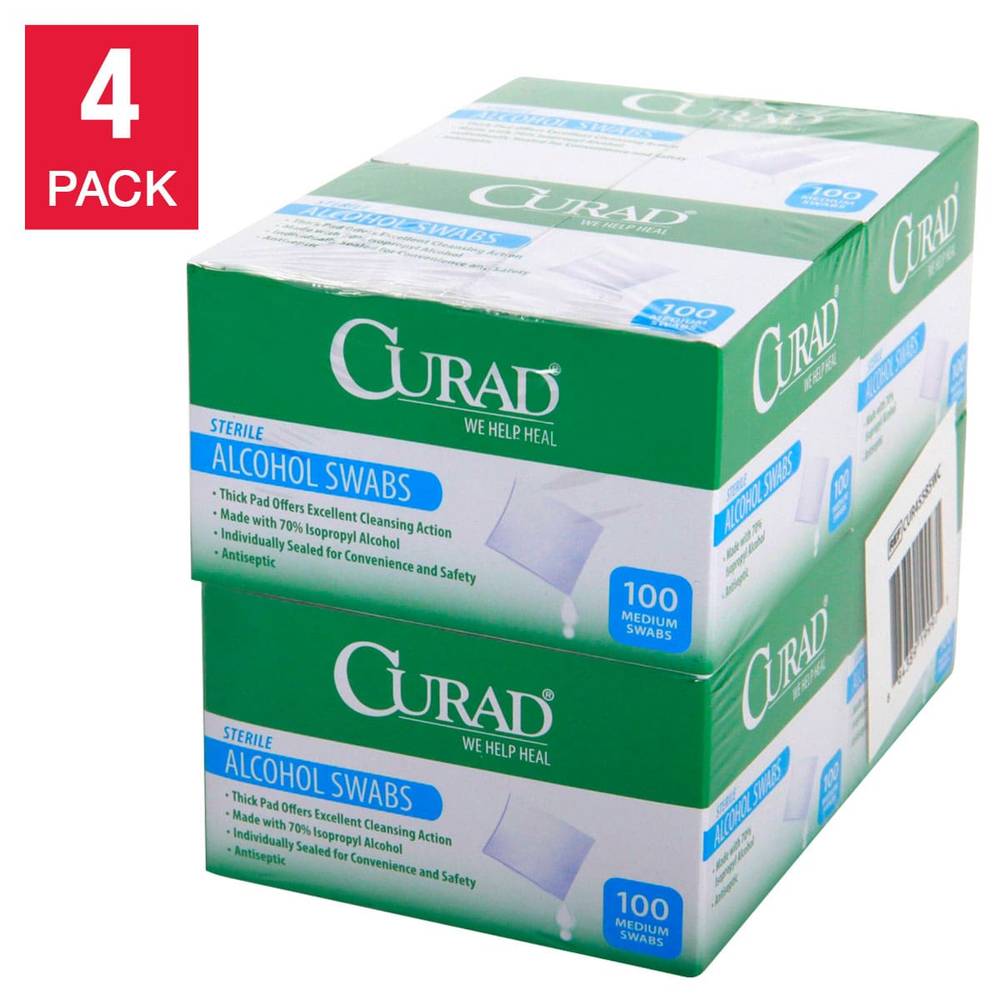 Curad Alcohol Prep Pads, 4 Boxes, 100-count