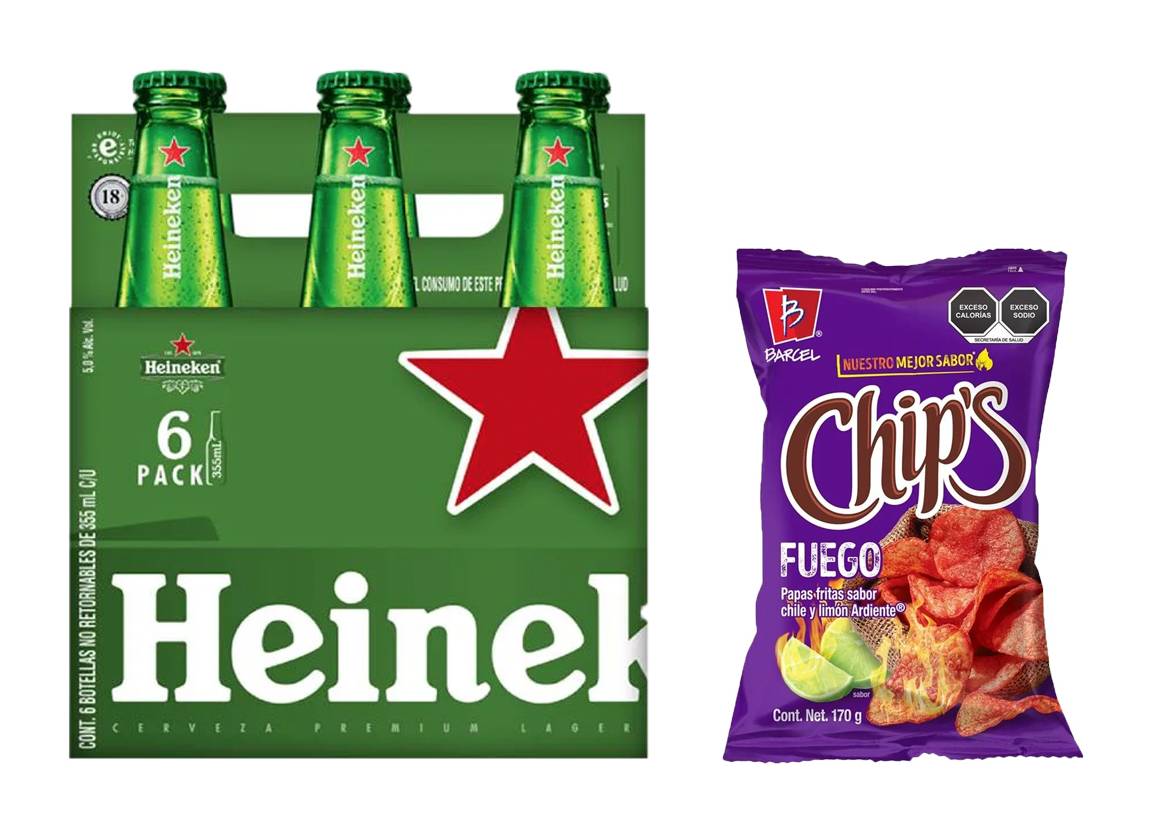 Combo Heineken Cerveza Original Botella Six Pack 355 ml - Chip's Papas Fuego 170 gr
