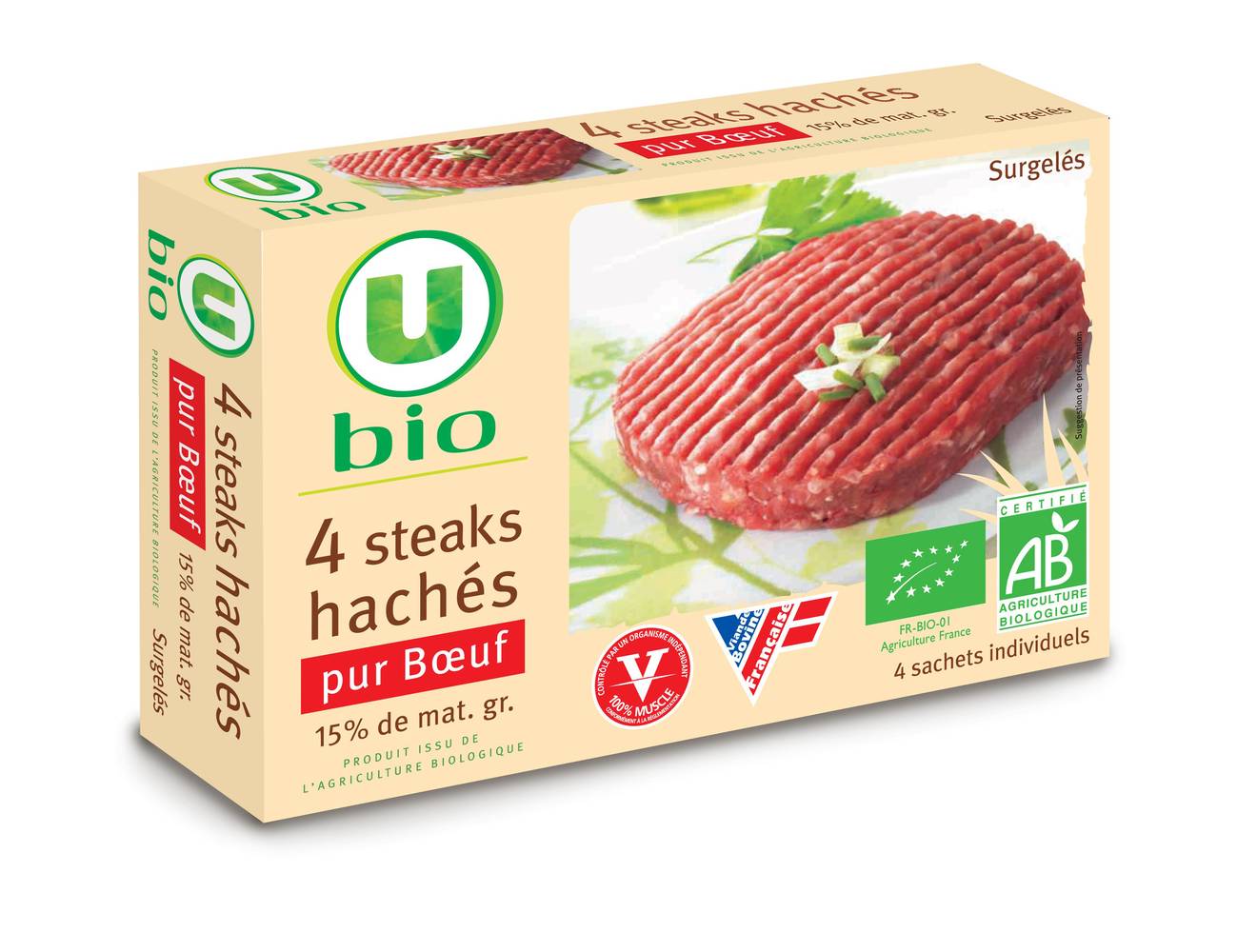 Les Produits U - Steak haché origine france 15%mg bio (400g)