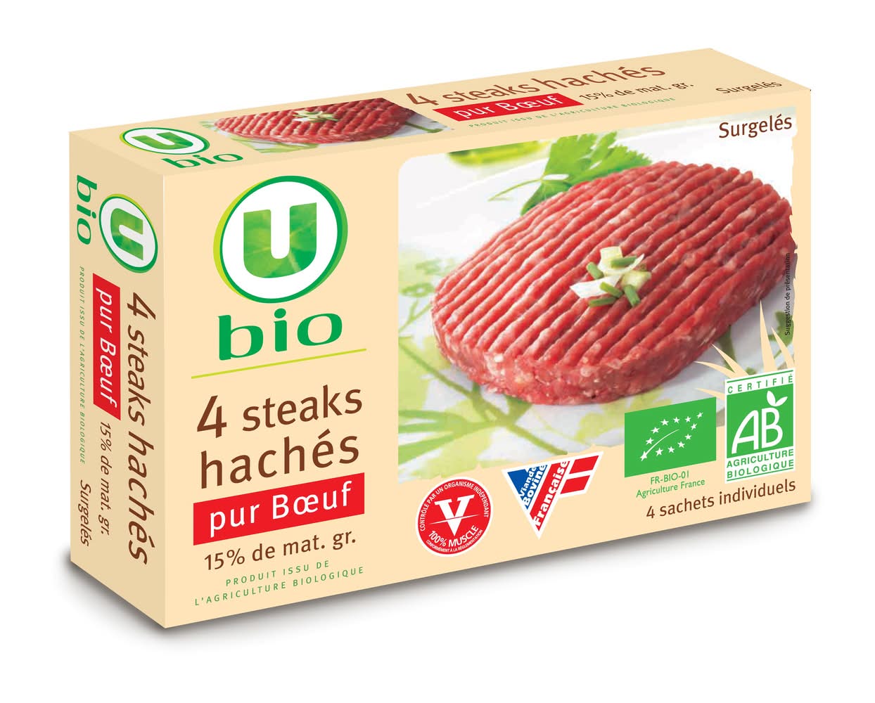 Les Produits U - Steak haché origine france 15%mg bio (400g)