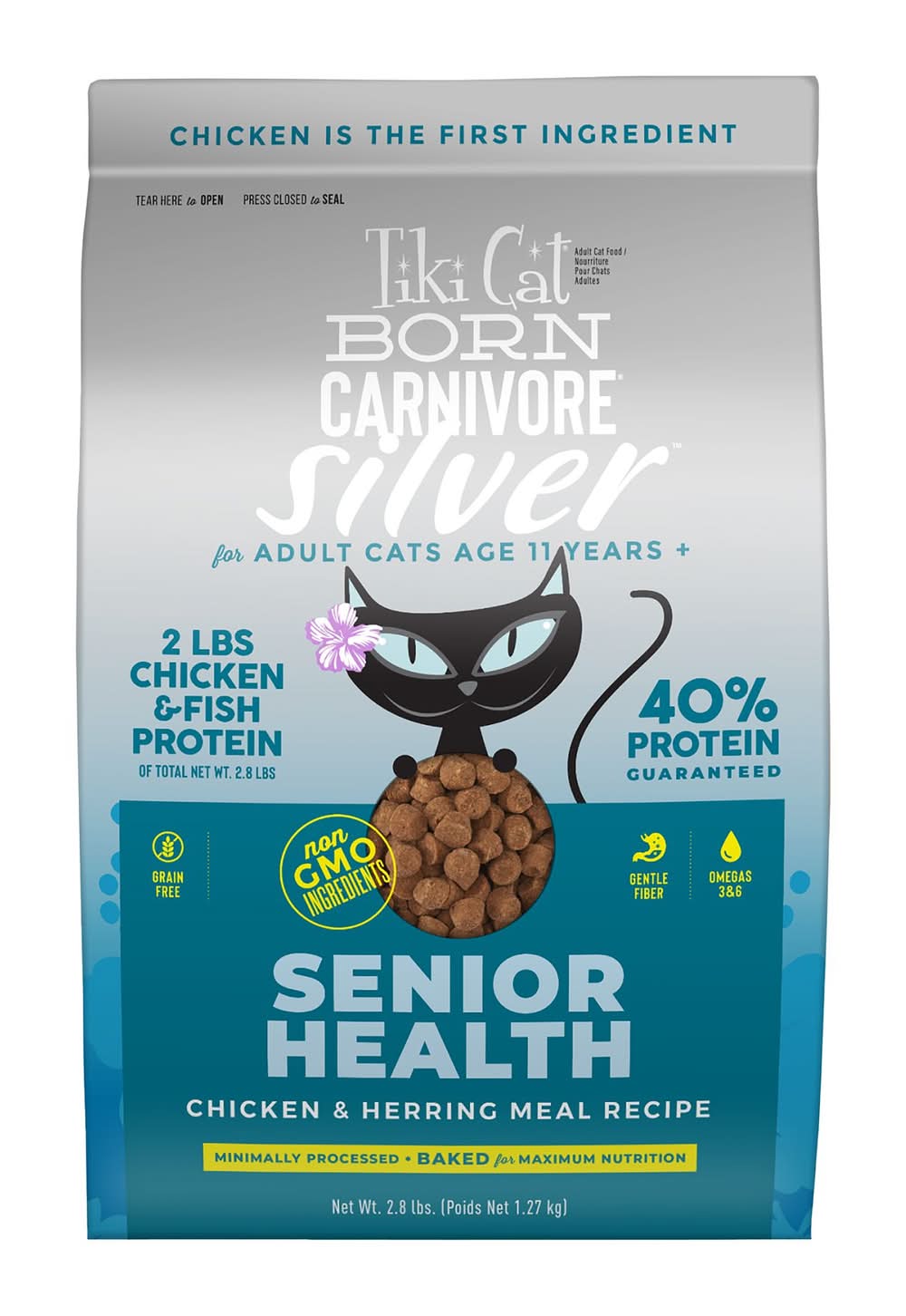 Tiki Cat® Born Carnivore® Silver for Adults 11+ Food - Chicken & Herring, Non-GMO (Size: 2.8 Lb)