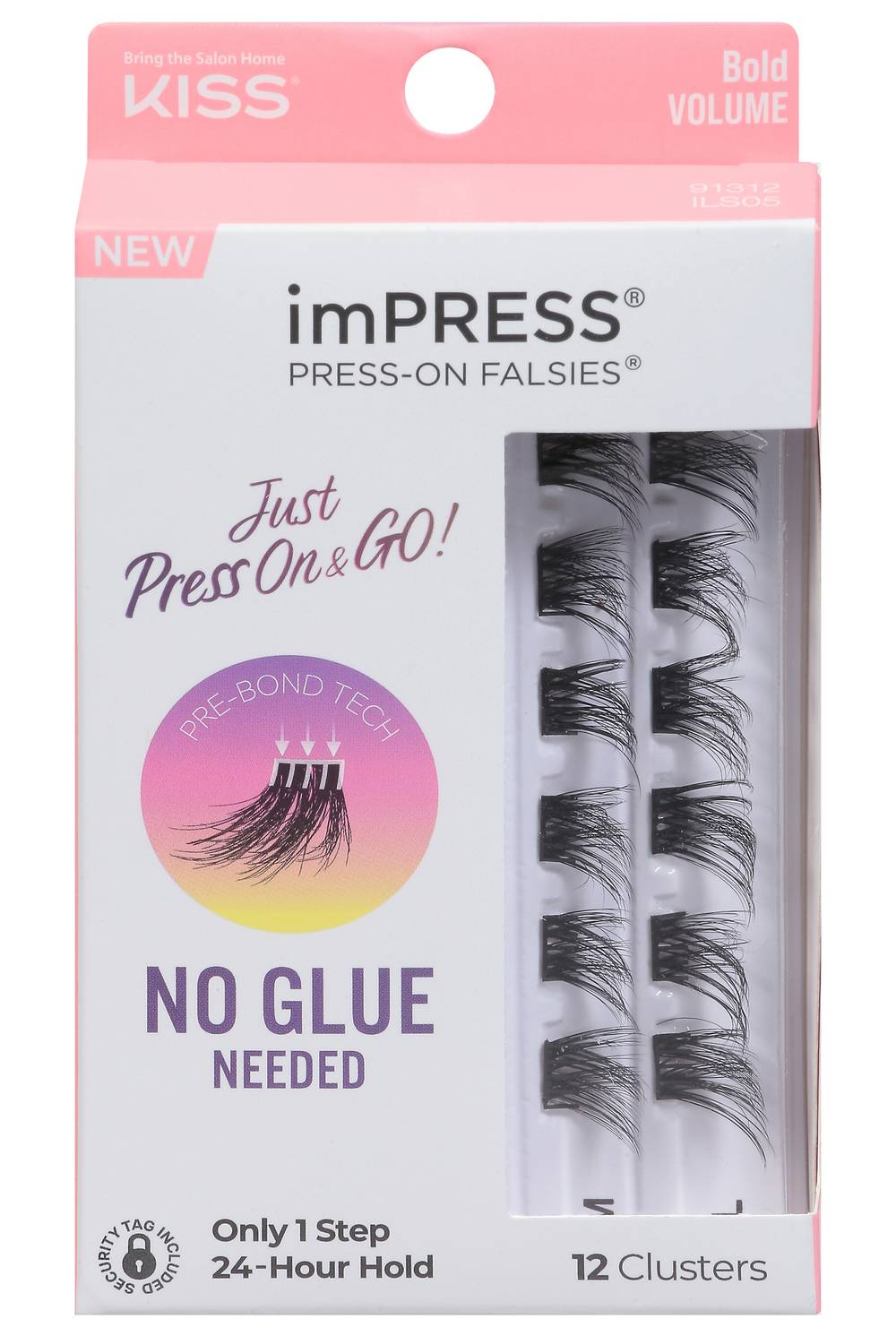 imPRESS No Glue Needed Press on Falsies Bold Volume Clusters, Black (12 ct)