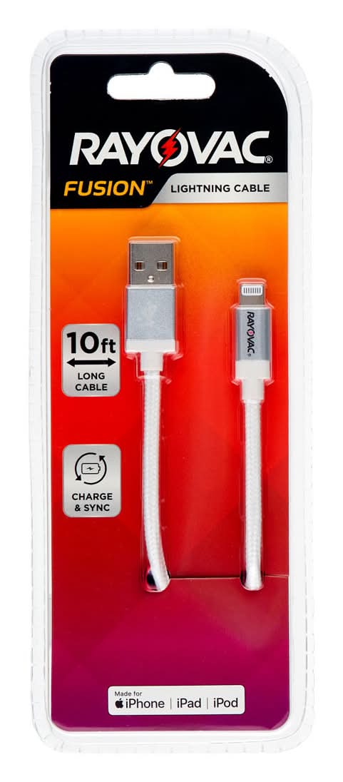 Rayovac Fusion Lightning Cable, 10 ft, Assorted