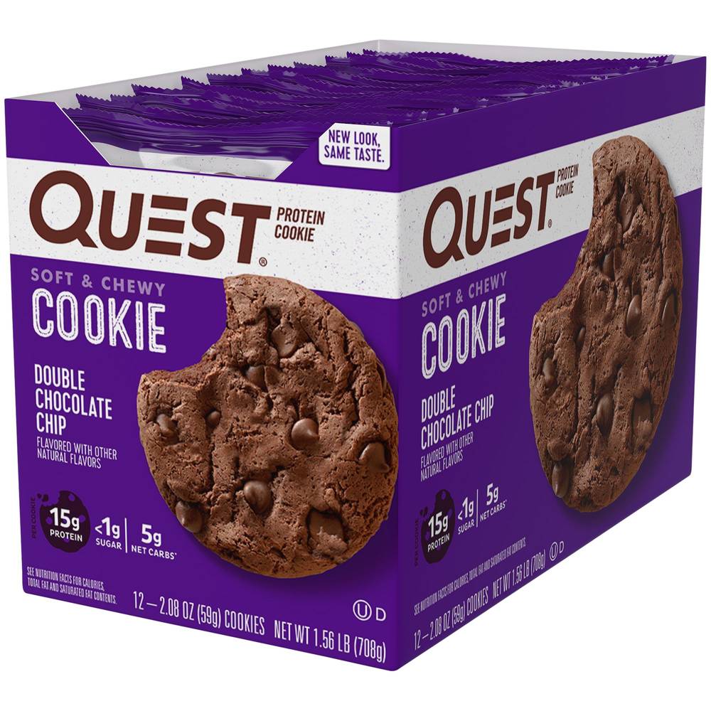 Quest Soft & Chewy Protein Cookie - 15G Protein - Double Chocolate Chip (12 Cookies)