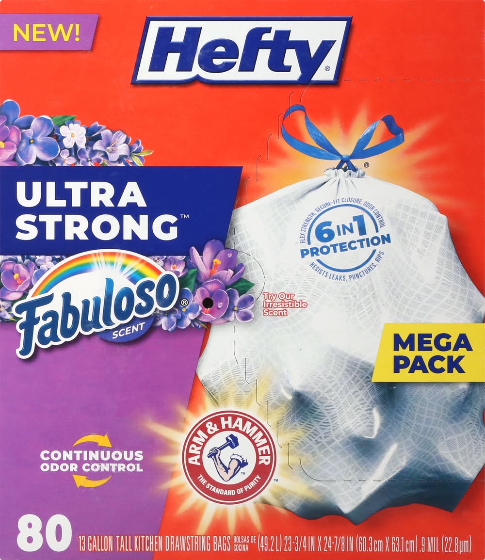 Hefty Ultra Strong Tall Kitchen Trash Bags 13 Gal, Fabuloso Lavender, 60.3x63.1 cm (80 ct)