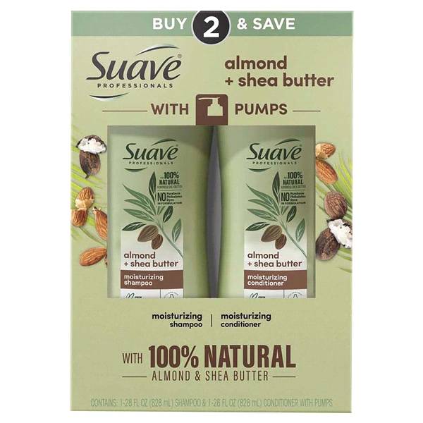 Suave Professionals Moisturizing Shampoo/Conditioner, Almond/Shea Butter (2 ct)