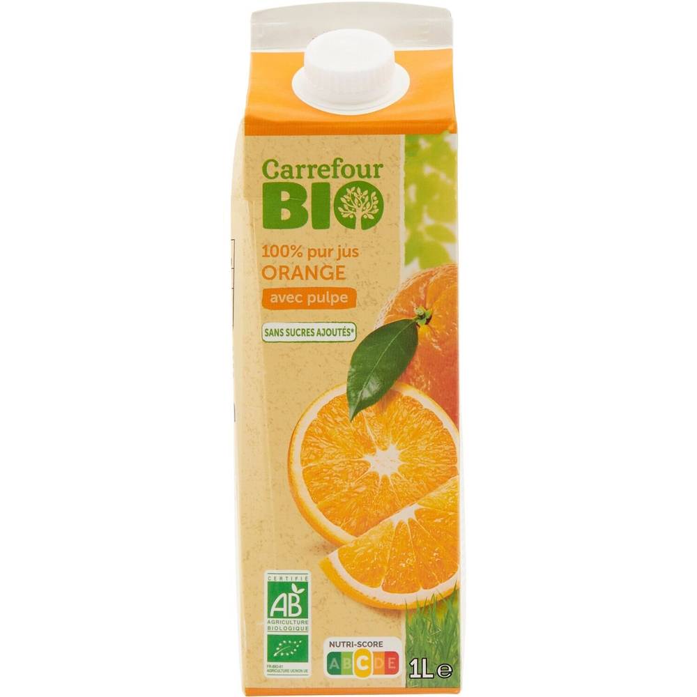 Jus d'orange  avec pulpe Bio CARREFOUR BIO - la brique de1L