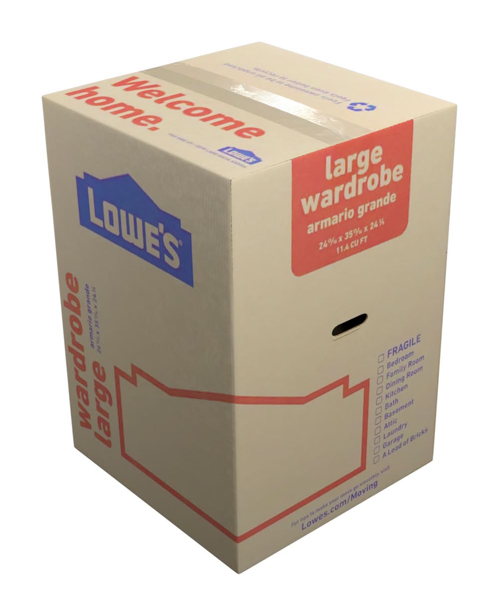 Lowe's 24.4-in W x 35.8-in H x 24.8-in D With Metal Bar Large Cardboard Wardrobe Moving Box with Handle Holes