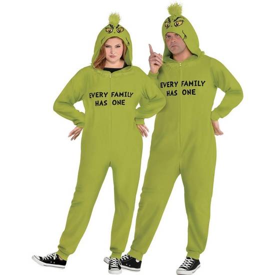 Adult Family Grinch One Piece Zipster Costume Plus Size - Size - Plus