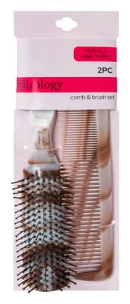 Hair Brush & Comb Set 2-Piece Brown