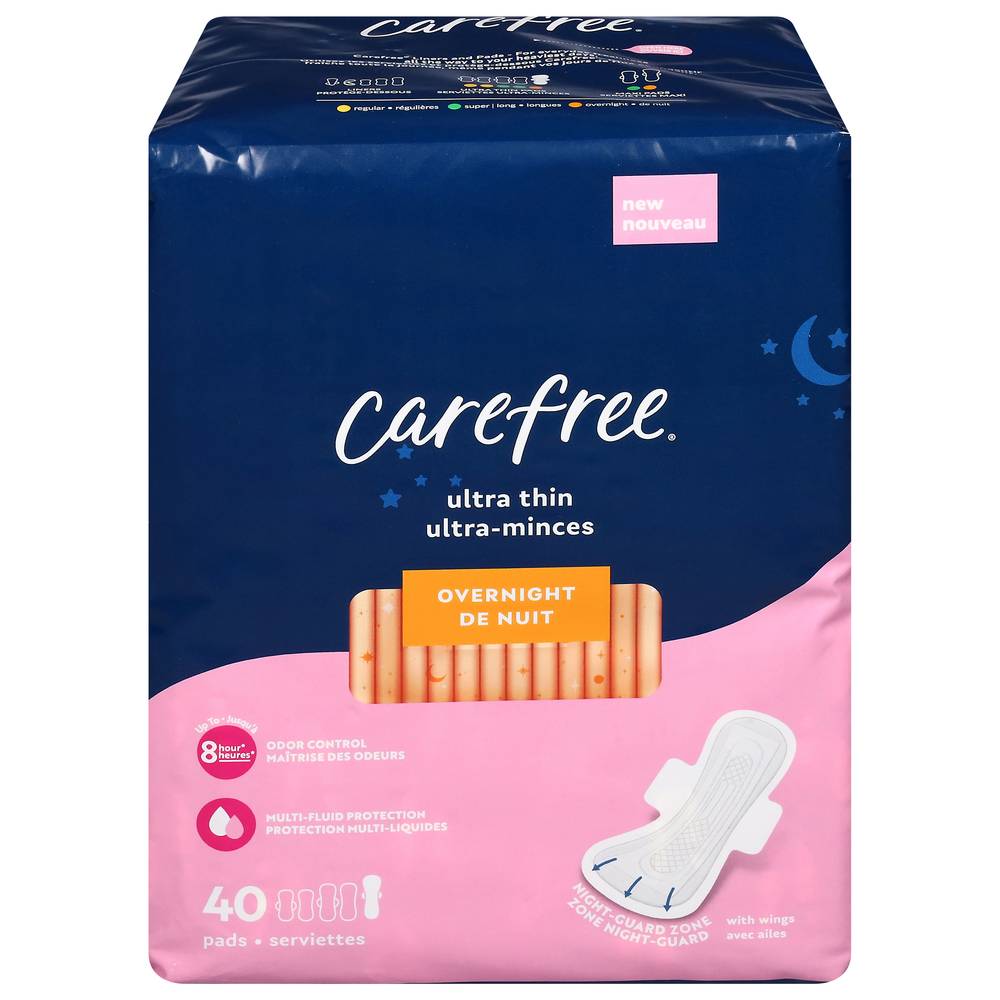 Carefree Ultra Thin Pads Overnight Pads With Wings (40 ct)