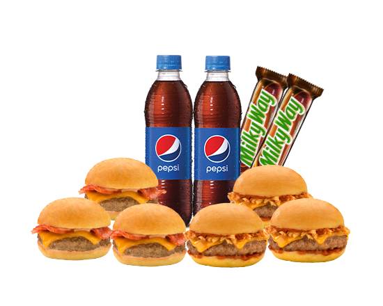 3 Mini Slider BBQ+3 Mini Listo! + 2 Milkyway 52.2 GR + 2 Pepsi 400 ml