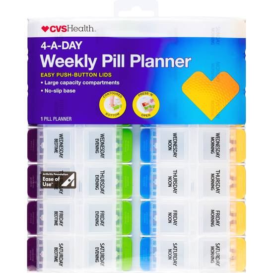 CVS Health 4-A-Day Weekly Pill Planner with Easy Press N' Open Buttons