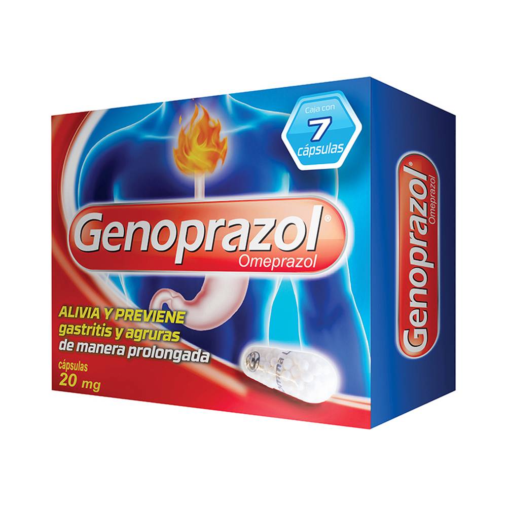 Genomma lab  genoprazol omeprazol cápsulas 20 mg (caja 7 piezas)