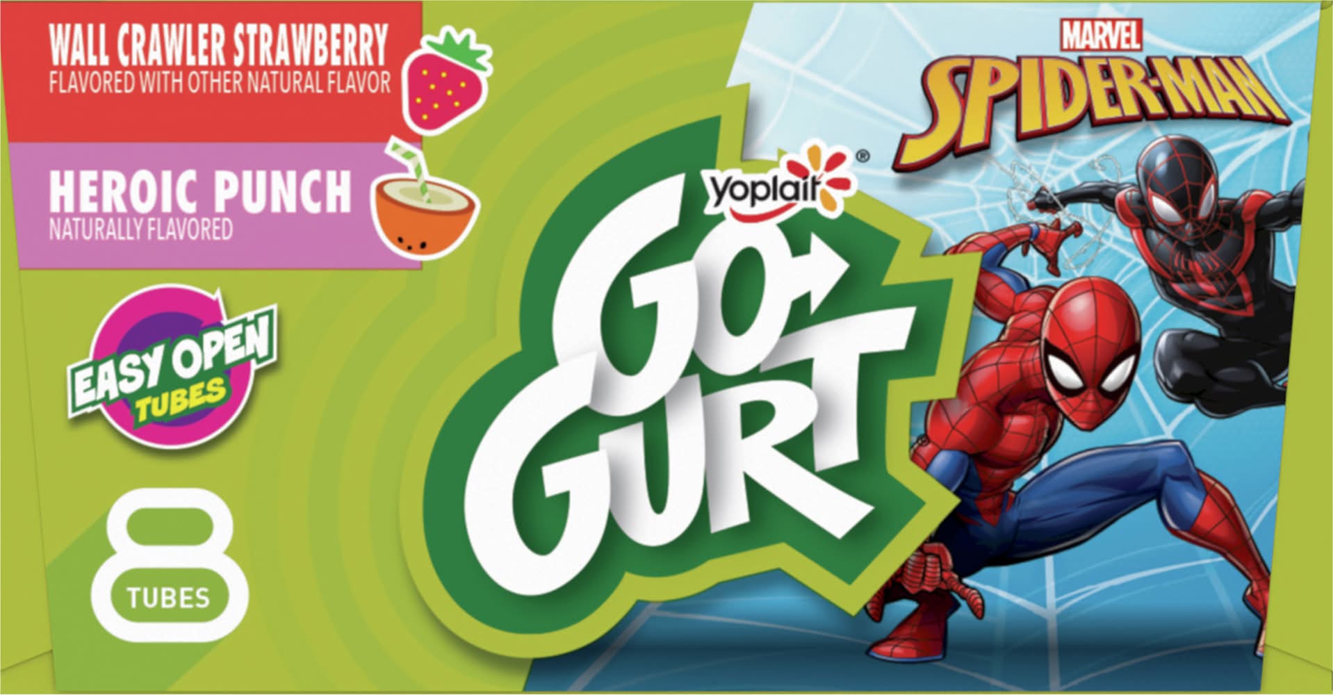 Go-Gurt Marvel Spider-Man Heroic Punch Kids Fat Free Yogurt, Strawberry - Heroic Punch (1 lbs, 8 ct)