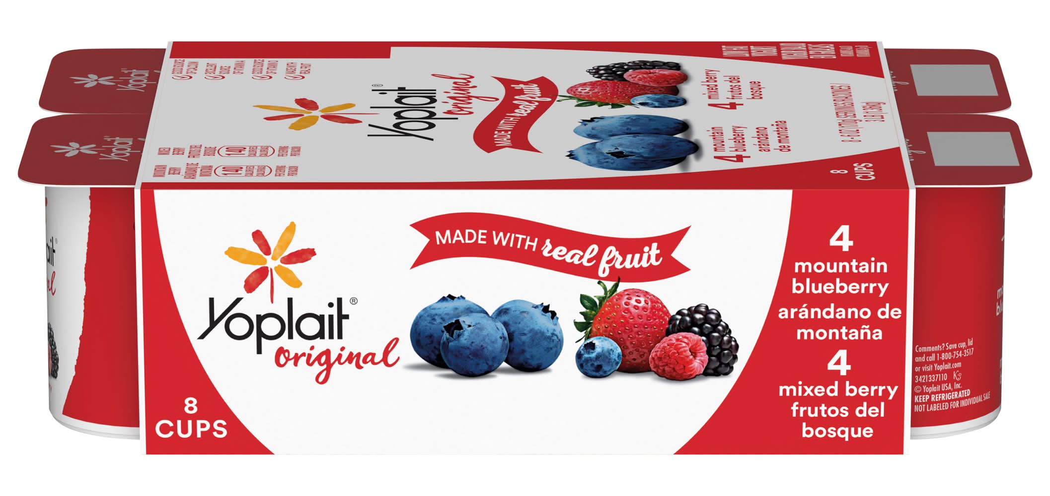 Yoplait Original Real Fruit Low Fat Yogurt, Mountain Blueberry-Mixed Berry (8 x 6 oz)