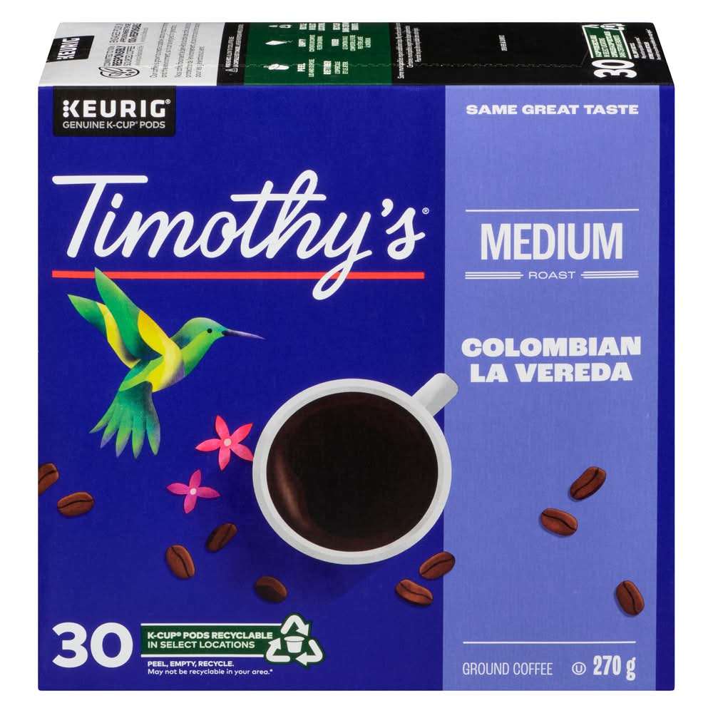 Timothy’s Colombian La Vereda Coffee Pods (270 g, 30 ct)