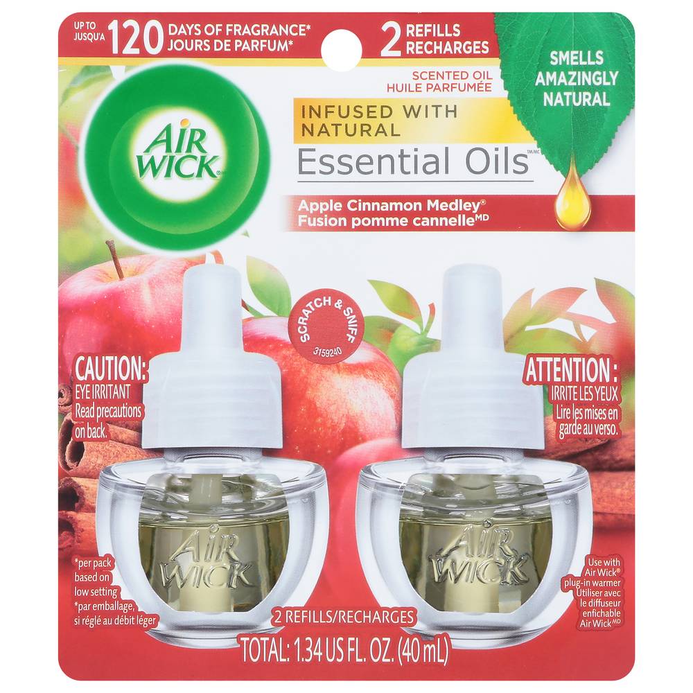 Air Wick Essential Oils Apple Cinnamon Medley Scented Oil Refills (2 ct)