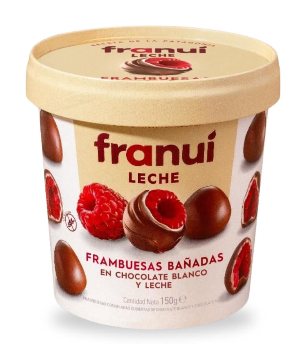 Franuí · Frambuesas frescas cubiertas - Chocolate Con Leche-Chocolate Blanco (150 g)