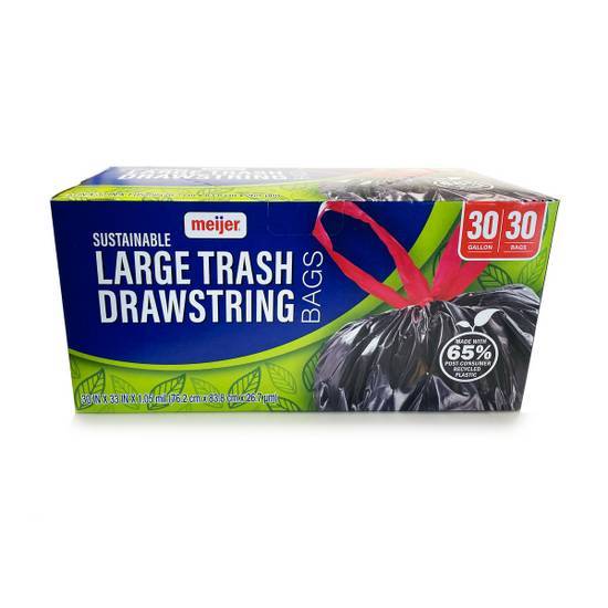 Meijer Sustainable Trash Drawstring Bags 30 Gallon, Large (30 ct)