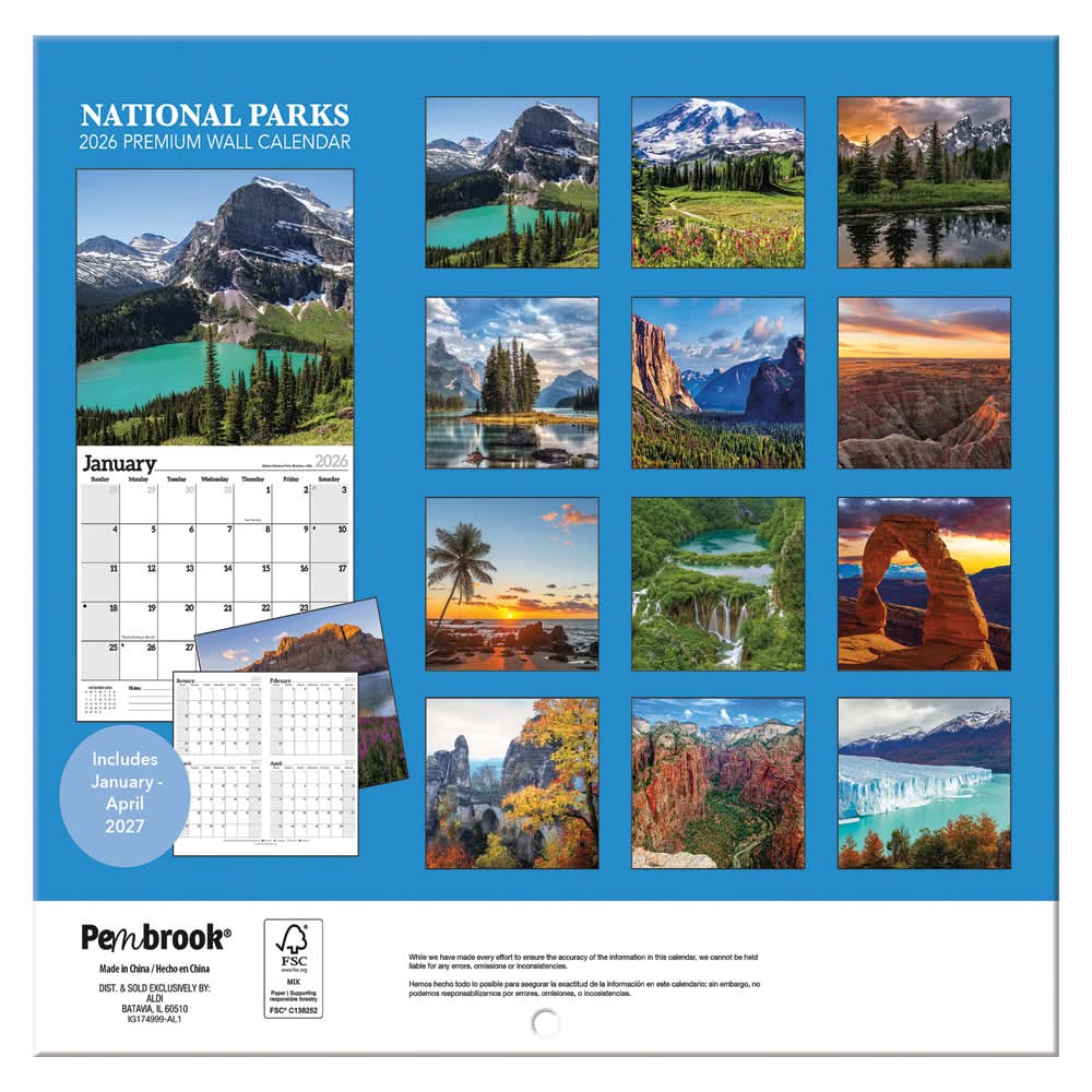 Pembrook National Parks Premium Wall Calendar 2026, 9x11.5 in (40 ct)