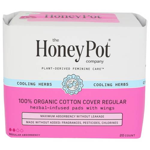 The Honey Pot Company Organic Cotton Cover Regular Herbal-Infused Pads With Wings