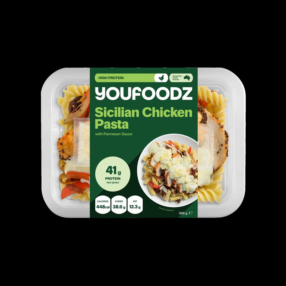Youfoodz High Protein Sicilian Chicken Pasta with Parmesan Sauce 345g